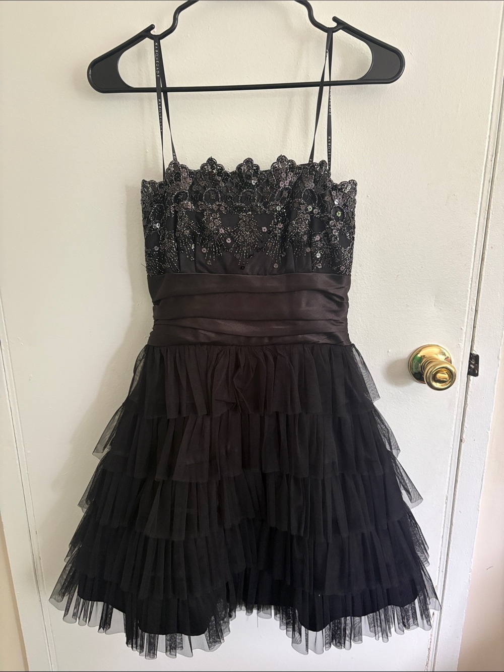 Masquerade Black Tulle Party Dress with Beaded Bodice
